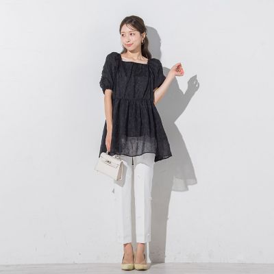 リボンモチーフ付きテーパードパンツ≪洗濯機で洗える≫
