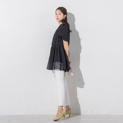 リボンモチーフ付きテーパードパンツ≪洗濯機で洗える≫