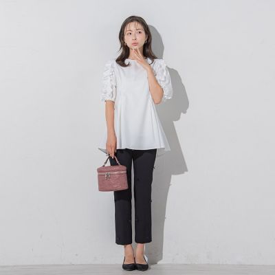 リボンモチーフ付きテーパードパンツ≪洗濯機で洗える≫
