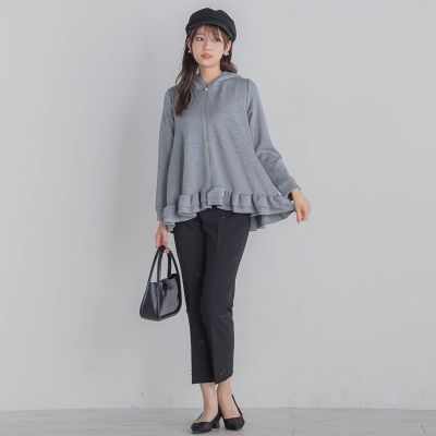 リボンモチーフ付きテーパードパンツ≪洗濯機で洗える≫
