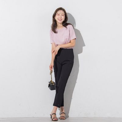 リボンモチーフ付きテーパードパンツ≪洗濯機で洗える≫
