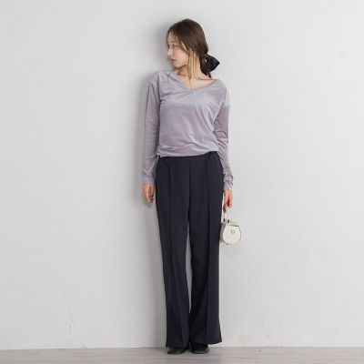 ポンチサイドスリットワイドパンツ≪セットアップ対応／手洗い可能≫