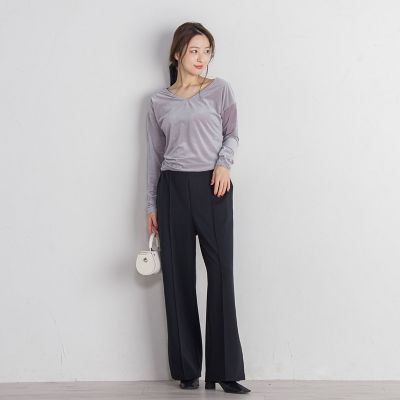 ポンチサイドスリットワイドパンツ≪セットアップ対応／手洗い可能≫