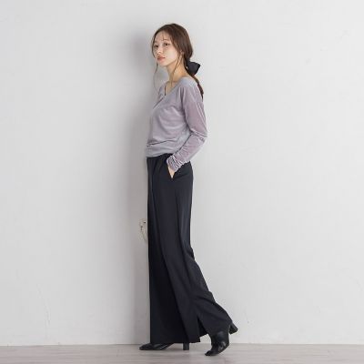ポンチサイドスリットワイドパンツ≪セットアップ対応／手洗い可能≫