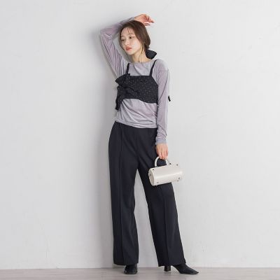 ポンチサイドスリットワイドパンツ≪セットアップ対応／手洗い可能≫