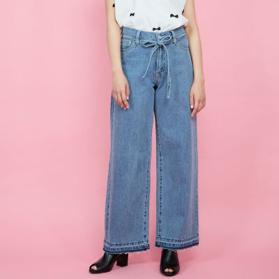 QUEENS COURT（Women）/クイーンズコート 紐ベルト付デニムワイドパンツ≪手洗い可能≫