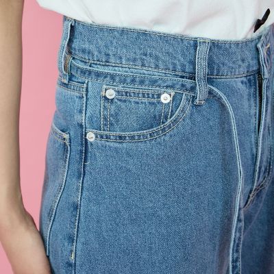 紐ベルト付デニムワイドパンツ≪手洗い可能≫