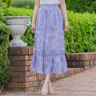 ＜QUEENS COURT（Women）＞レース切り替えフラワースカート≪セットアップ対応／洗濯機で洗える≫