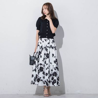 モノトーンフラワープリントスカート≪手洗い可能≫