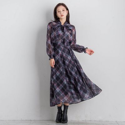シアーチェックフレアスカート≪手洗い可能／セットアップ対応≫