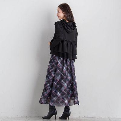 シアーチェックフレアスカート≪手洗い可能／セットアップ対応≫