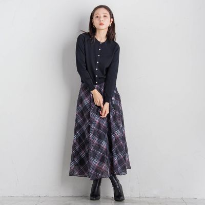 シアーチェックフレアスカート≪手洗い可能／セットアップ対応≫