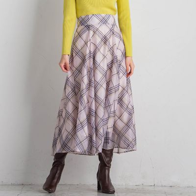 シアーチェックフレアスカート≪手洗い可能／セットアップ対応≫