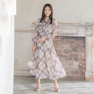 シアーチェックフレアスカート≪手洗い可能／セットアップ対応≫