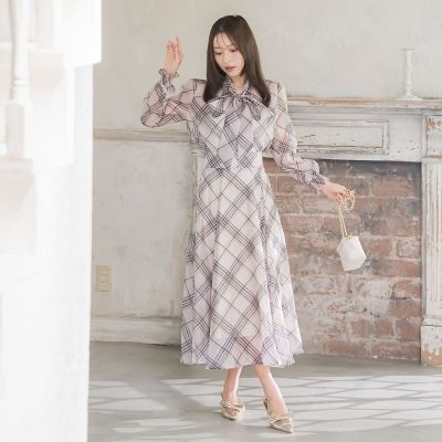 シアーチェックフレアスカート≪手洗い可能／セットアップ対応≫