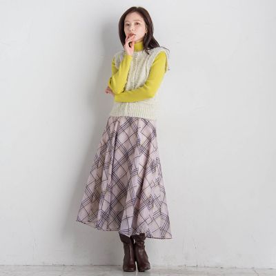 シアーチェックフレアスカート≪手洗い可能／セットアップ対応≫