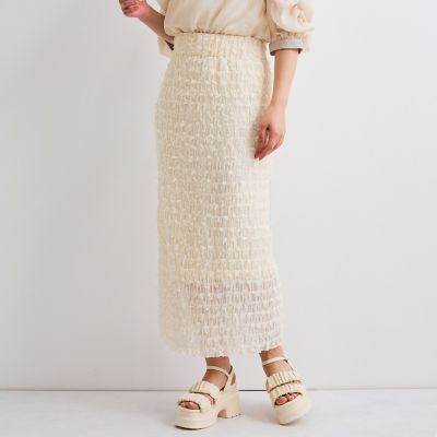 【SALE】QUEENS COURT（Women）/クイーンズコート シャーリングシフォンタイトスカート&#8810;手洗い可能&#8811; 02オフホワイト ロングスカート【三越伊勢丹/公式】