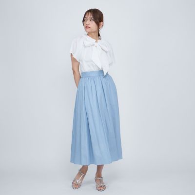 ダンガリーデニムギャザーフレアスカート≪手洗い可能