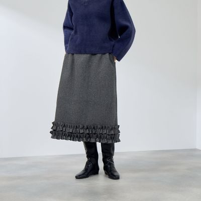 ＜QUEENS COURT（Women）＞ウールライクフリルヘムＡラインスカート