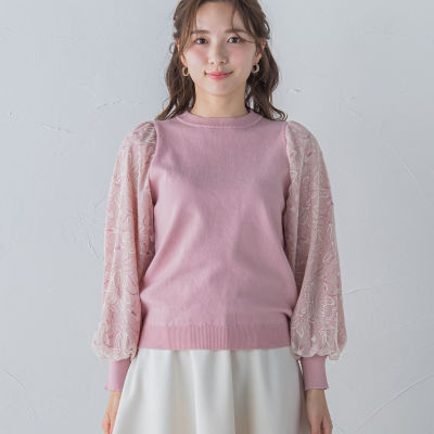 「Deuxieme Classe」 レース長袖ニット - ピンク レディース 袖レースニット≪手洗い可能≫ | QUEENS COURT（Women
