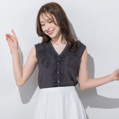 ＜QUEENS COURT（Women）＞チュールドッキングノースリニット≪手洗い可能≫