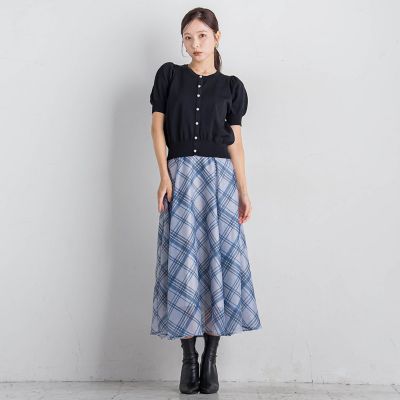 パールボタンパフ袖カーデ≪接触冷感／手洗い可能≫