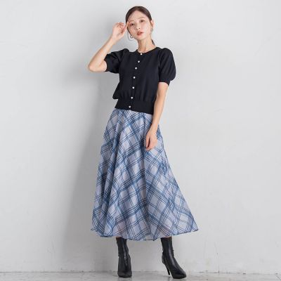 パールボタンパフ袖カーデ≪接触冷感／手洗い可能≫