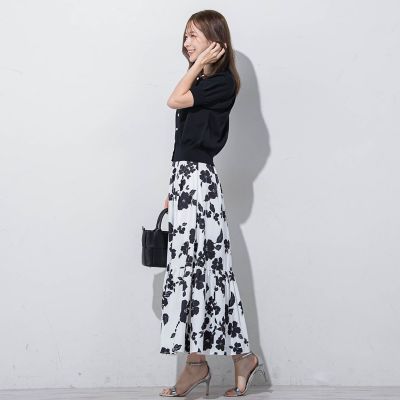 パールボタンパフ袖カーデ≪接触冷感／手洗い可能≫