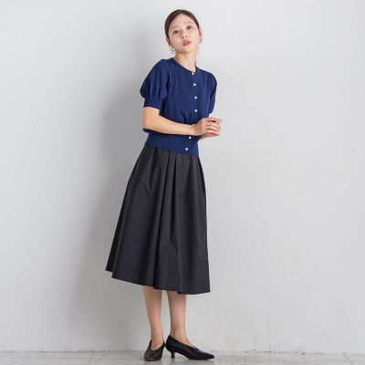 パールボタンパフ袖カーデ≪接触冷感／手洗い可能≫
