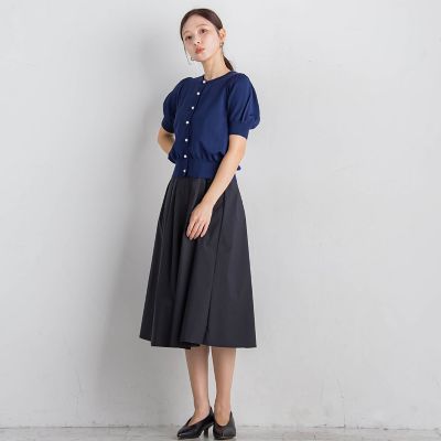 パールボタンパフ袖カーデ≪接触冷感／手洗い可能≫