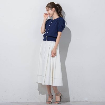 パールボタンパフ袖カーデ≪接触冷感／手洗い可能≫