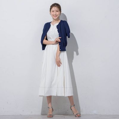 パールボタンパフ袖カーデ≪接触冷感／手洗い可能≫