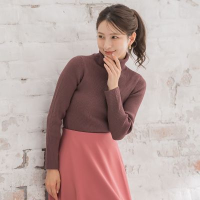 ＜QUEENS COURT（Women）＞タートルリブニット≪手洗い可能≫