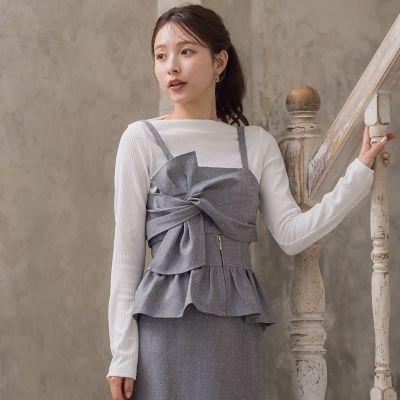 QUEENS COURT / クイーンズコート ラインストーンリボンビスチェアンサンブル≪手洗い可能≫ セール】 ラインストーンリボンビスチェアンサンブル≪手洗い