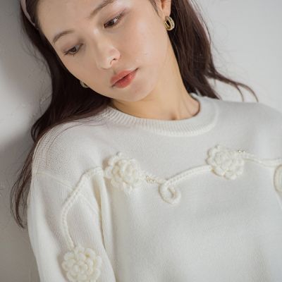 フラワーモチーフニットプルオーバー≪手洗い可能≫ | QUEENS