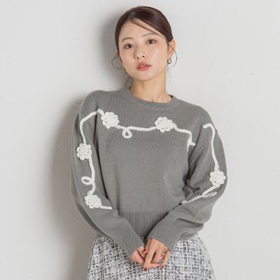 フラワーモチーフニットプルオーバー≪手洗い可能≫ | QUEENS COURT