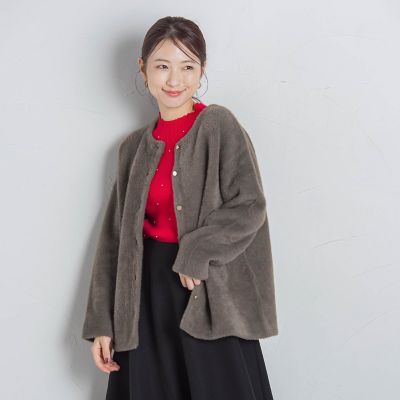 【新色追加】フェレットタッチＷフェイスニットカーディガン≪手洗い可能≫