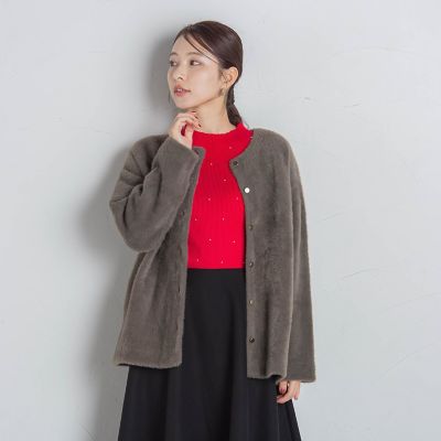 【新色追加】フェレットタッチＷフェイスニットカーディガン≪手洗い可能≫
