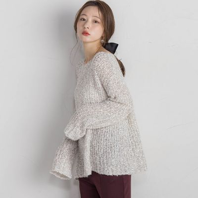 モヘヤ混リボンヤーンニュアンスニット≪手洗い可能≫