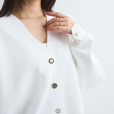 ビジューボタンカーディガン ホワイト NARACAMICIE】ビジューボタンクルーネックカーディガン(1(M)9号 オフ