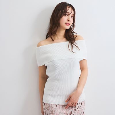 リブニットオフショルプルオーバー≪手洗い可能≫