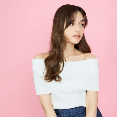 リブニットオフショルプルオーバー≪手洗い可能≫