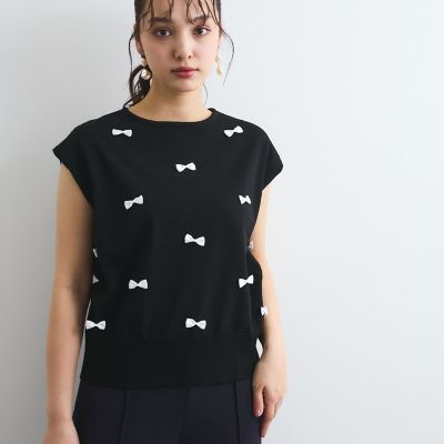 ＜QUEENS COURT（Women）＞フレンチスリーブリボンニットトップス≪手洗い可能≫