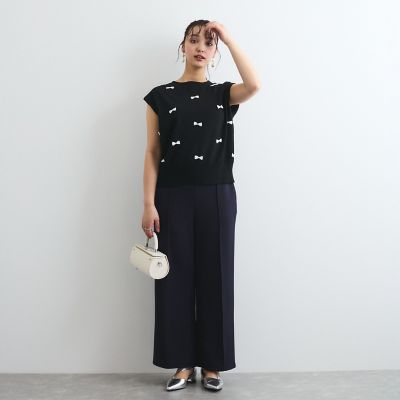 フレンチスリーブリボンニットトップス≪手洗い可能≫