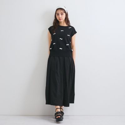 フレンチスリーブリボンニットトップス≪手洗い可能≫