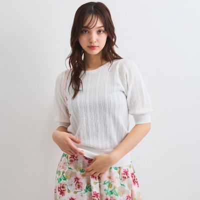 透かし編みパフスリーブニット≪手洗い可能≫
