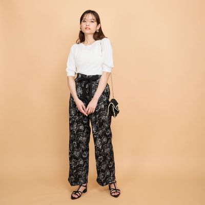 透かし編みパフスリーブニット≪手洗い可能≫