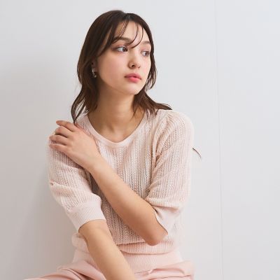 透かし編みパフスリーブニット≪手洗い可能≫