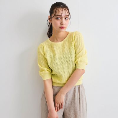 透かし編みパフスリーブニット≪手洗い可能≫