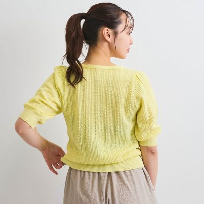 透かし編みパフスリーブニット≪手洗い可能≫